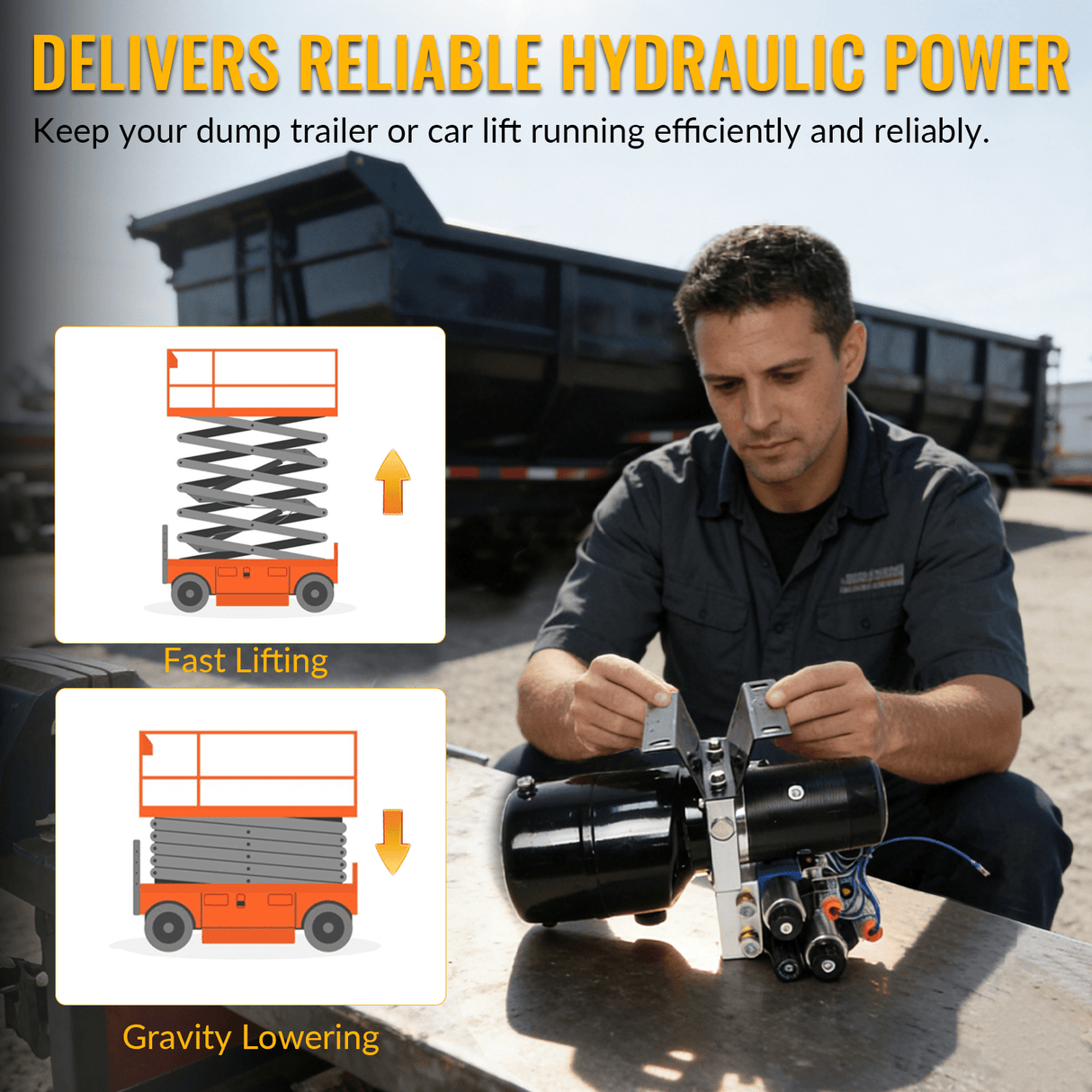 Double Acting Hydraulic Power Unit 3kW 24V DC 8 Quart Steel Tank 1.8GPM 2900PSI SAE 8 Fits for Dump Trailer Car Lifting - Fab Heavy Parts