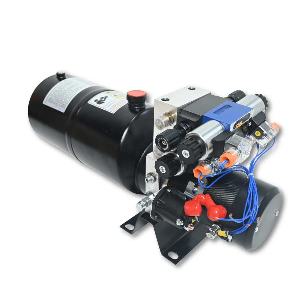 Double Acting Hydraulic Power Unit 3kW 24V DC 8 Quart Steel Tank 1.8GPM 2900PSI SAE 8 Fits for Dump Trailer Car Lifting - Fab Heavy Parts