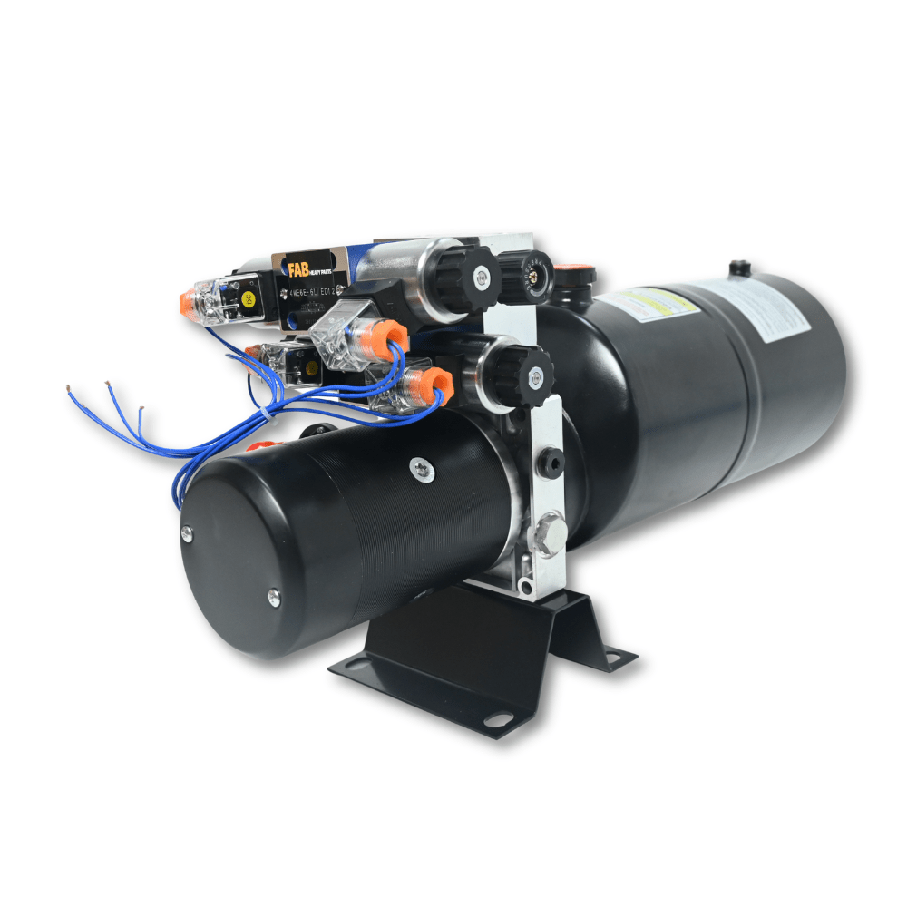 Double Acting Hydraulic Power Unit 3kW 24V DC 8 Quart Steel Tank 1.8GPM 2900PSI SAE 8 Fits for Dump Trailer Car Lifting - Fab Heavy Parts