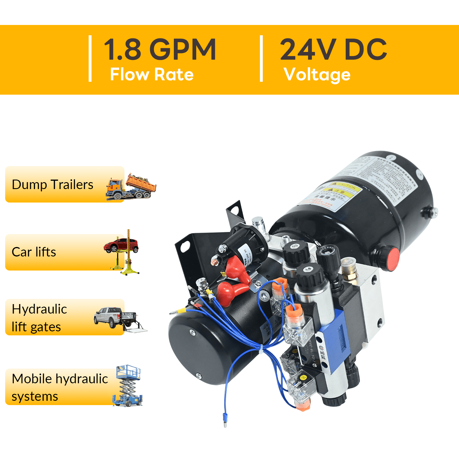 Double Acting Hydraulic Power Unit 3kW 24V DC 8 Quart Steel Tank 1.8GPM 2900PSI SAE 8 Fits for Dump Trailer Car Lifting - Fab Heavy Parts