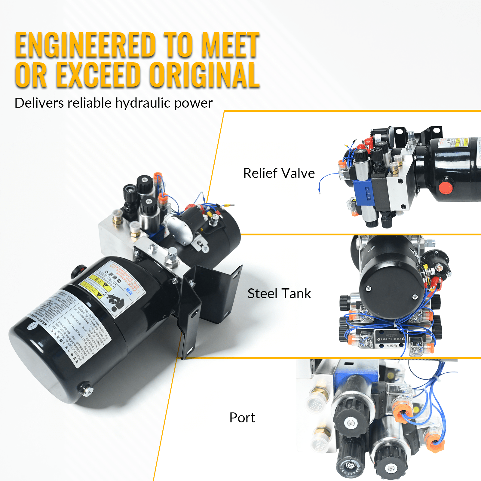 Double Acting Hydraulic Power Unit 3kW 24V DC 8 Quart Steel Tank 1.8GPM 2900PSI SAE 8 Fits for Dump Trailer Car Lifting - Fab Heavy Parts