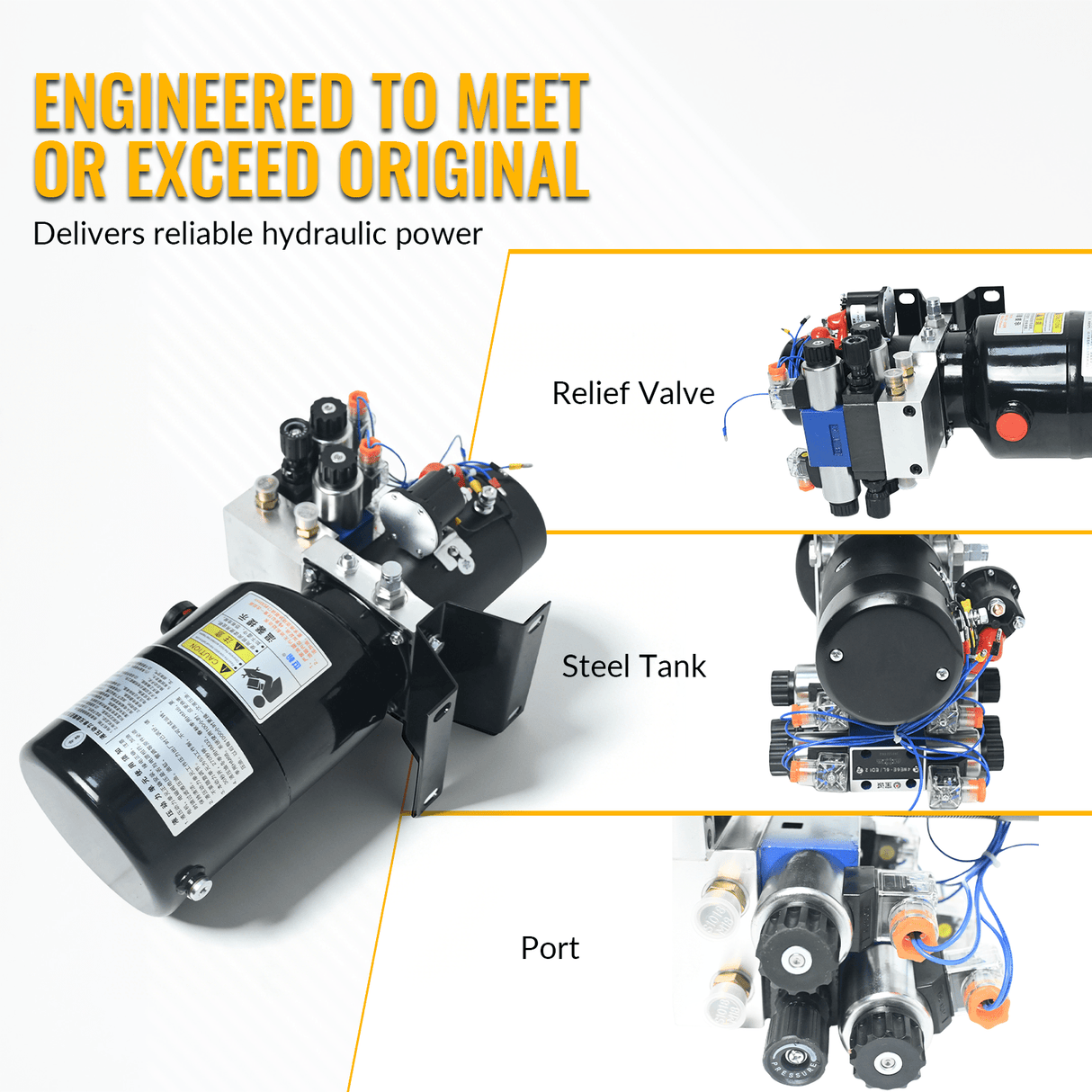Double Acting Hydraulic Power Unit 3kW 24V DC 8 Quart Steel Tank 1.8GPM 2900PSI SAE 8 Fits for Dump Trailer Car Lifting - Fab Heavy Parts