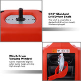 Drill Winch Hoist Portable 750 LB Capacity with 40 Feet Steel Wire - Red - Fab Heavy Parts