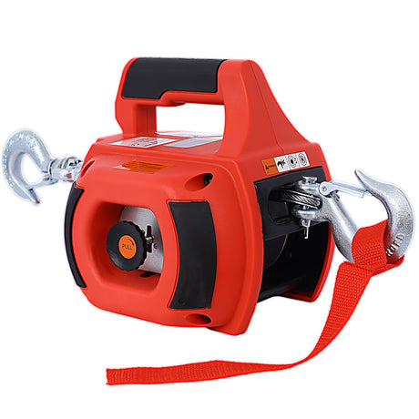 Drill Winch Hoist Portable 750 LB Capacity with 40 Feet Steel Wire - Red - Fab Heavy Parts