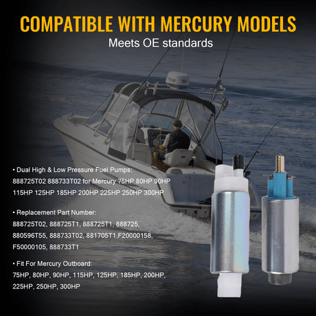 Dual High & Low Pressure Fuel Pumps 888725T02 888733T02 for Mercury 75HP 80HP 90HP 115HP 125HP 185HP 200HP 225HP 250HP 300HP - Fab Heavy Parts