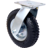 2PCS 8IN Pneumatic Tire Caster Wheel Swivel Plate Steel Hub with Ball Bearings 5/8-Inch Bore Centered Axle Black