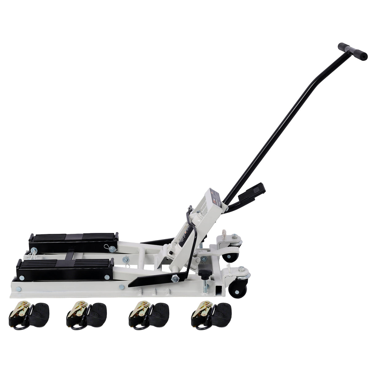 Hydrauliczny podnośnik motocyklowy Udźwig 1500 LBS Podnośnik ATV Przenośny stół z 4 kołami Podnośnik obsługiwany nożnie z 2 mocowaniami Szary