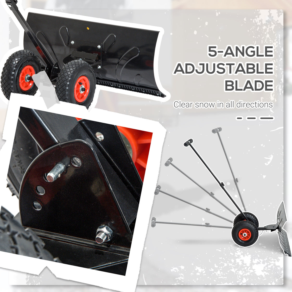 Snow Shovel with Wheels Pusher Cushioned Adjustable Angle Handle Removal Tool 29" Blade 10" Wheels--Black