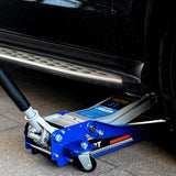 Low-Position Steel Vehicle Floor-Mounted Hydraulic Jack with Dual-Piston Quick-Lift Pump 3-Ton 6,600 Lbs. Capacity
