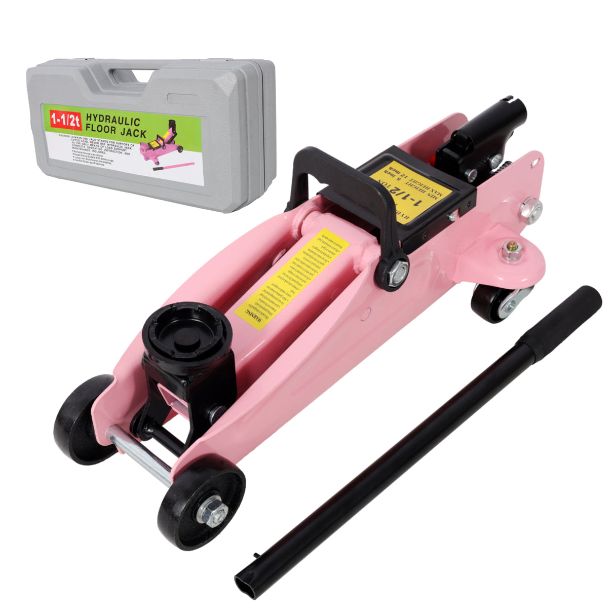 1.5 Ton Low Profile Hydraulic Floor Jack Lifting Range 5"-11.8" with Plastic Case--Pink
