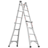 17ft Multi-Position Foldable Aluminum Ladder A-Frame and Straight Ladder ANSI 250lbs--Grey