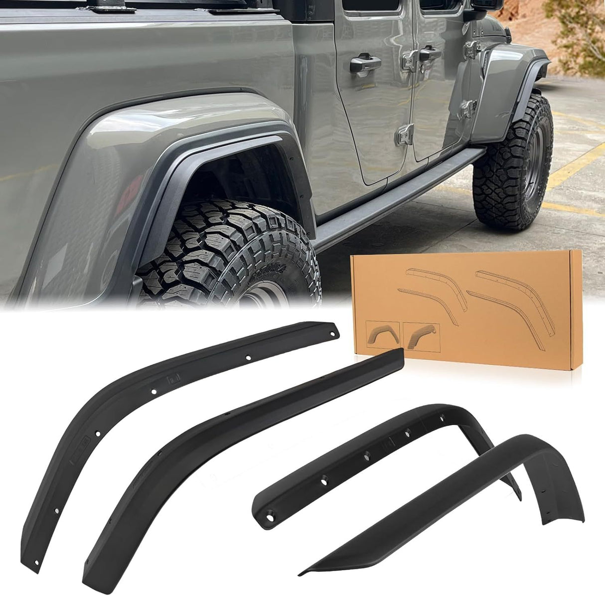 Front & Rear Fenders Fits for 2020-2024 Jeep Wrangler Gladiator JT Sport & Willys (Fit JT Original Low Fender)