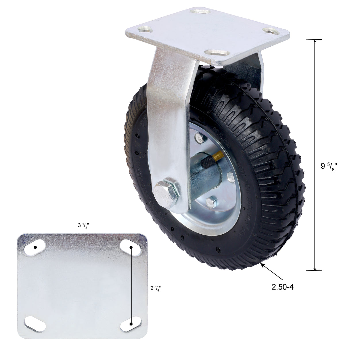 2PCS 8IN Pneumatic Tire Rigrid Caster Wheel Swivel Plate Steel Hub with Ball Bearings 5/8-Inch Bore Centered Axle Black