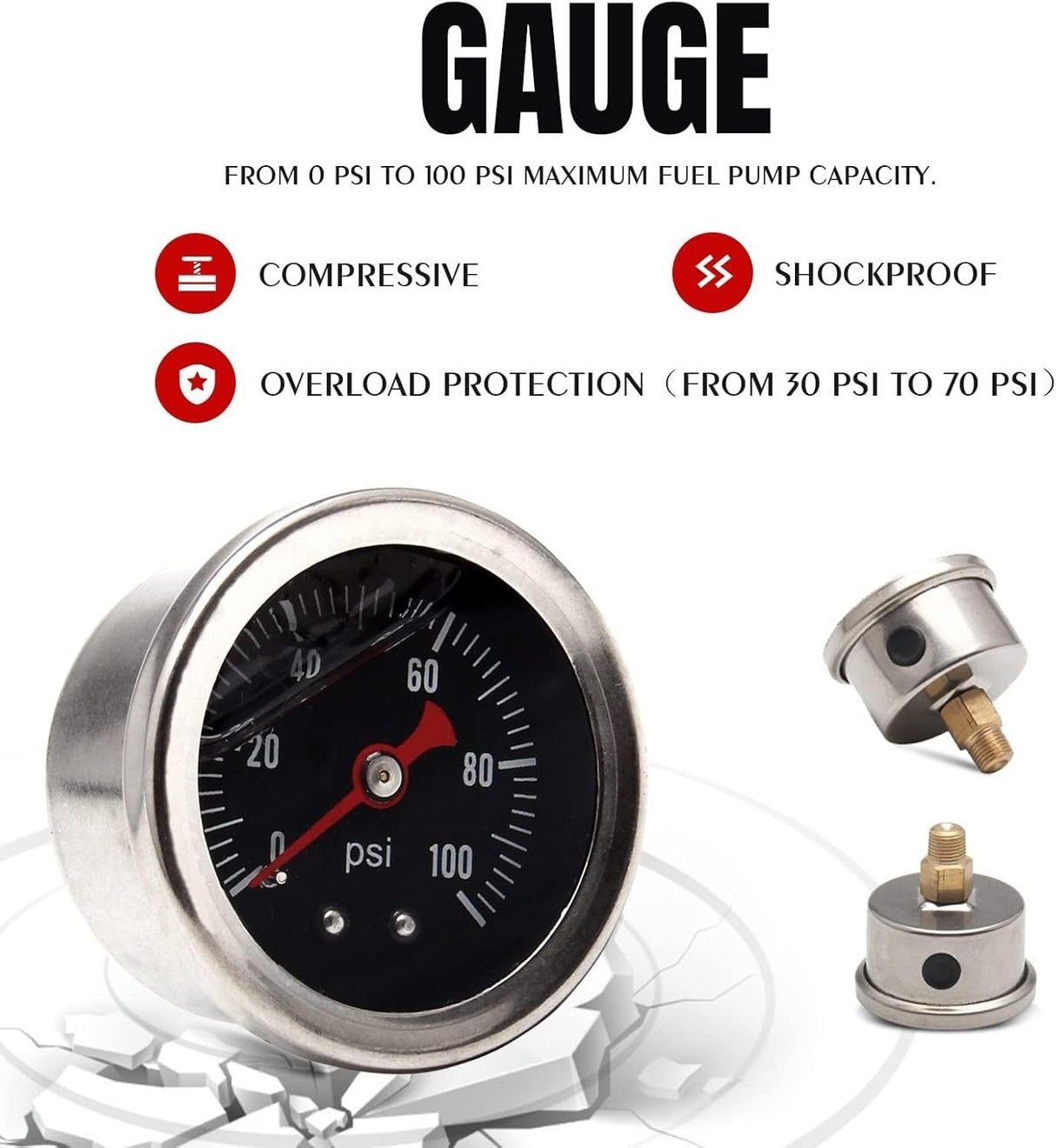 EFI Fuel Pressure Regulator Kit - 0-100 psi Adjustable with Gauge & 6AN Fittings - Fab Heavy Parts