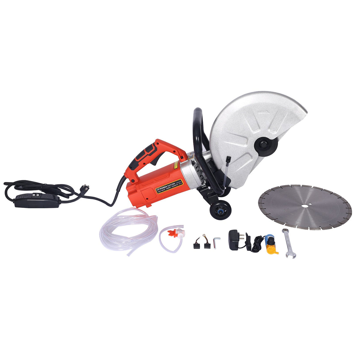Electric 14" Cut Off Saw Wet/Dry Concrete Cutter Guide Roller with Water Line Attachment 3000w with Blade - Fab Heavy Parts