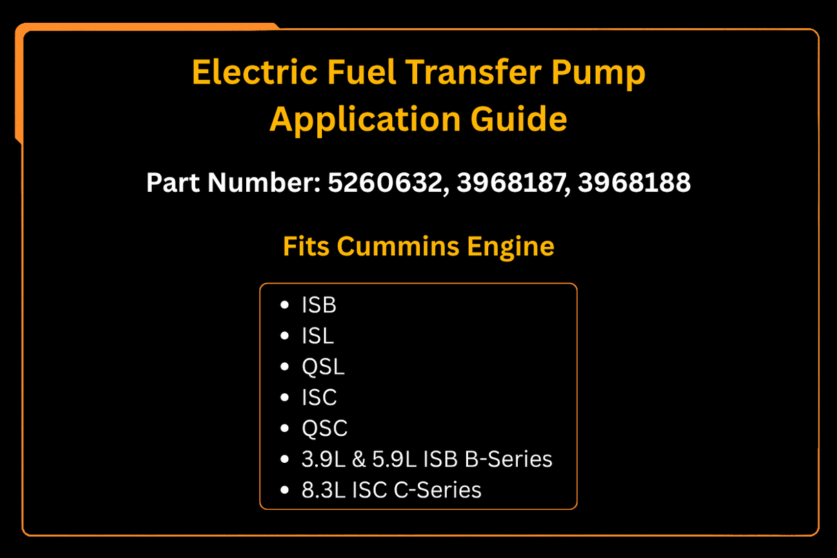 Electric Fuel Transfer Pump 5260632 3968187 3968188 Fits for Cummins Engine ISB ISL QSL ISC QSC 12V - Fab Heavy Parts