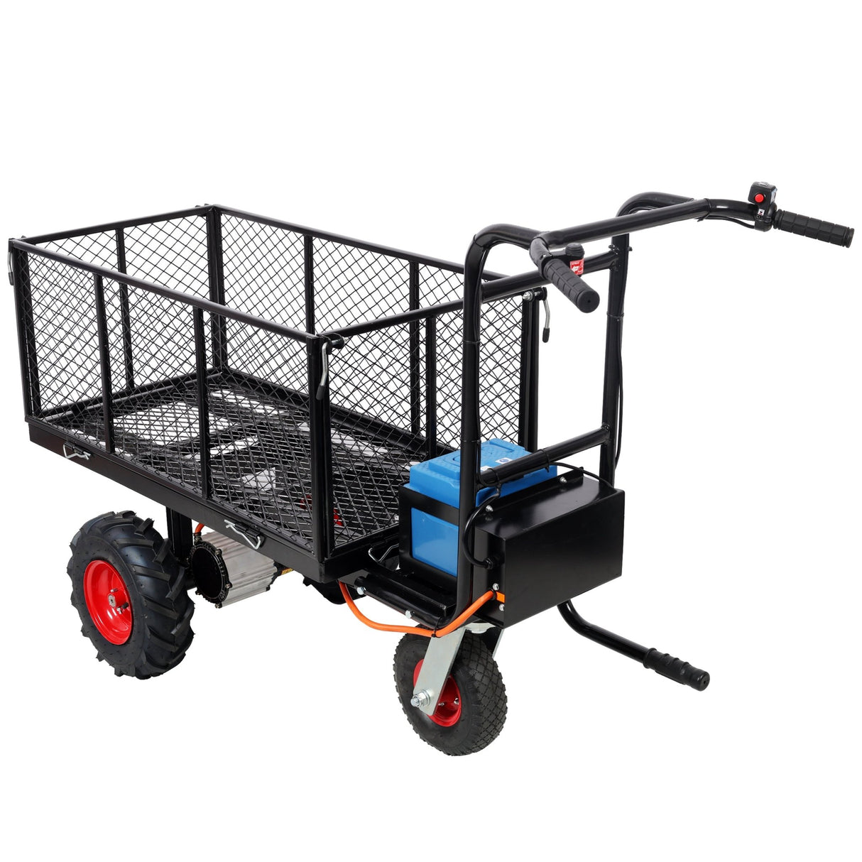 Electric Transportation Cart 24V DC 700W Motor Powered Utility Garden Wagon Dump Cart 660 lbs Load Capacity with Metal Handle & 13 Inch Track Wheels - Fab Heavy Parts