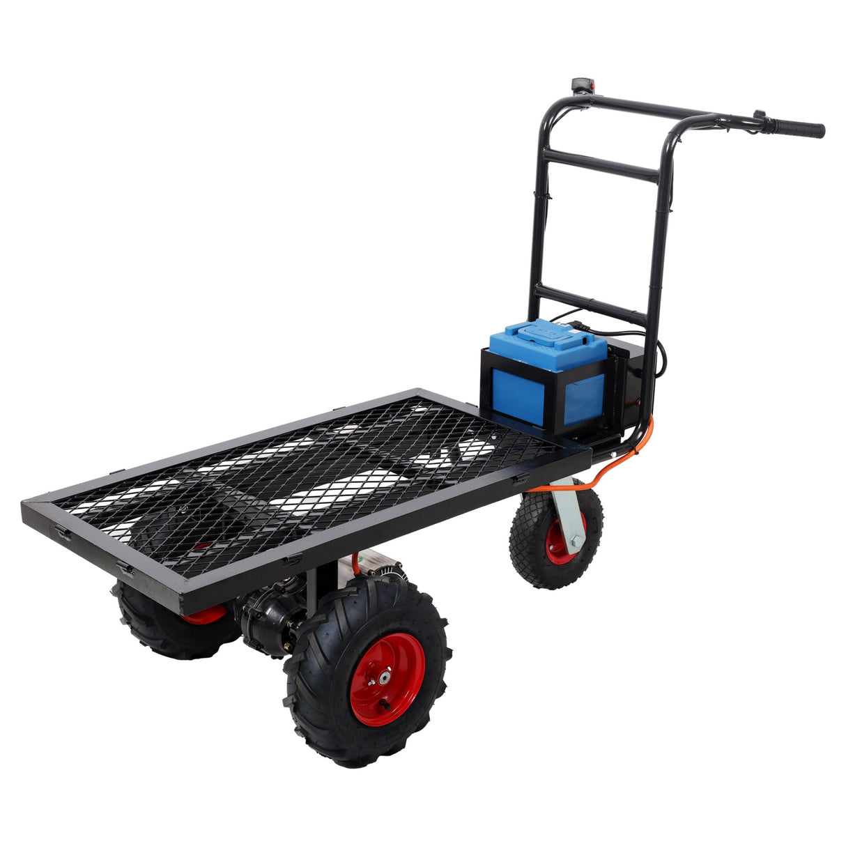 Electric Transportation Cart 24V DC 700W Motor Powered Utility Garden Wagon Dump Cart 660 lbs Load Capacity with Metal Handle & 13 Inch Track Wheels - Fab Heavy Parts