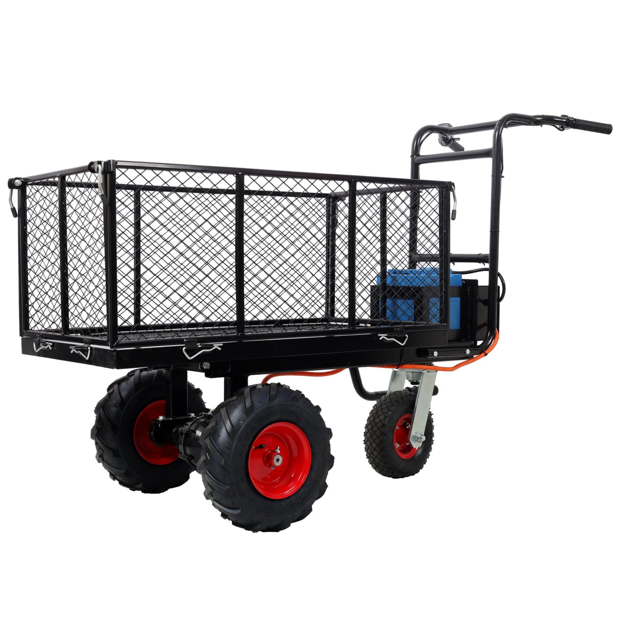 Electric Transportation Cart 24V DC 700W Motor Powered Utility Garden Wagon Dump Cart 660 lbs Load Capacity with Metal Handle & 13 Inch Track Wheels - Fab Heavy Parts