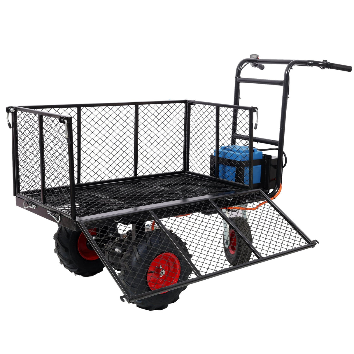 Electric Transportation Cart 24V DC 700W Motor Powered Utility Garden Wagon Dump Cart 660 lbs Load Capacity with Metal Handle & 13 Inch Track Wheels - Fab Heavy Parts