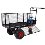 Electric Transportation Cart 24V DC 700W Motor Powered Utility Garden Wagon Dump Cart 660 lbs Load Capacity with Metal Handle & 13 Inch Track Wheels - Fab Heavy Parts