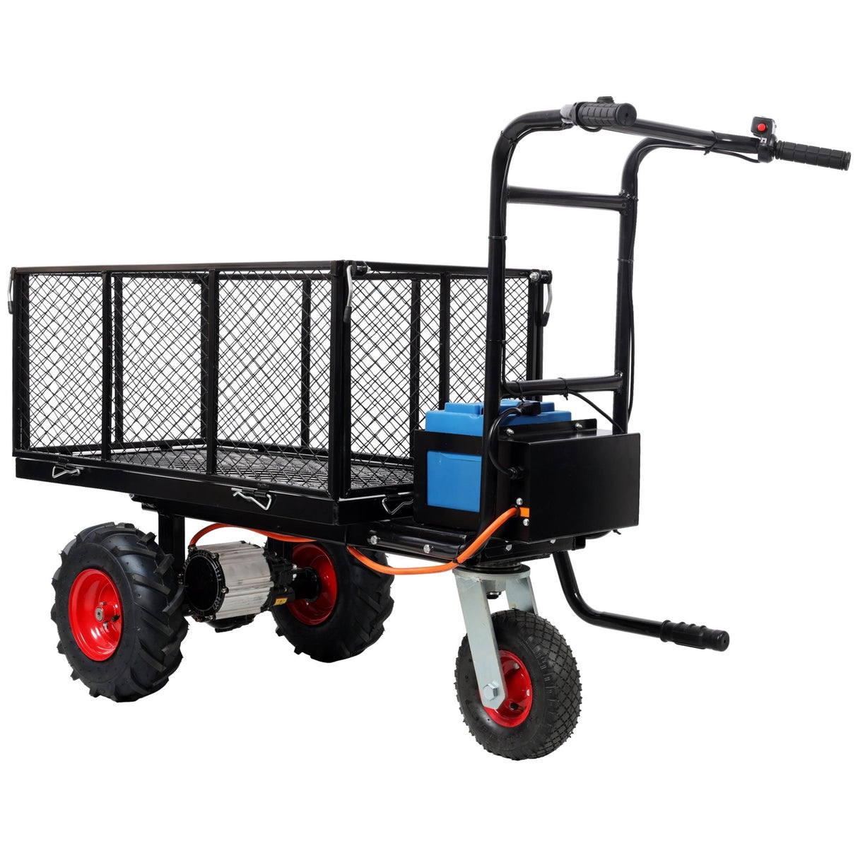 Electric Transportation Cart 24V DC 700W Motor Powered Utility Garden Wagon Dump Cart 660 lbs Load Capacity with Metal Handle & 13 Inch Track Wheels - Fab Heavy Parts