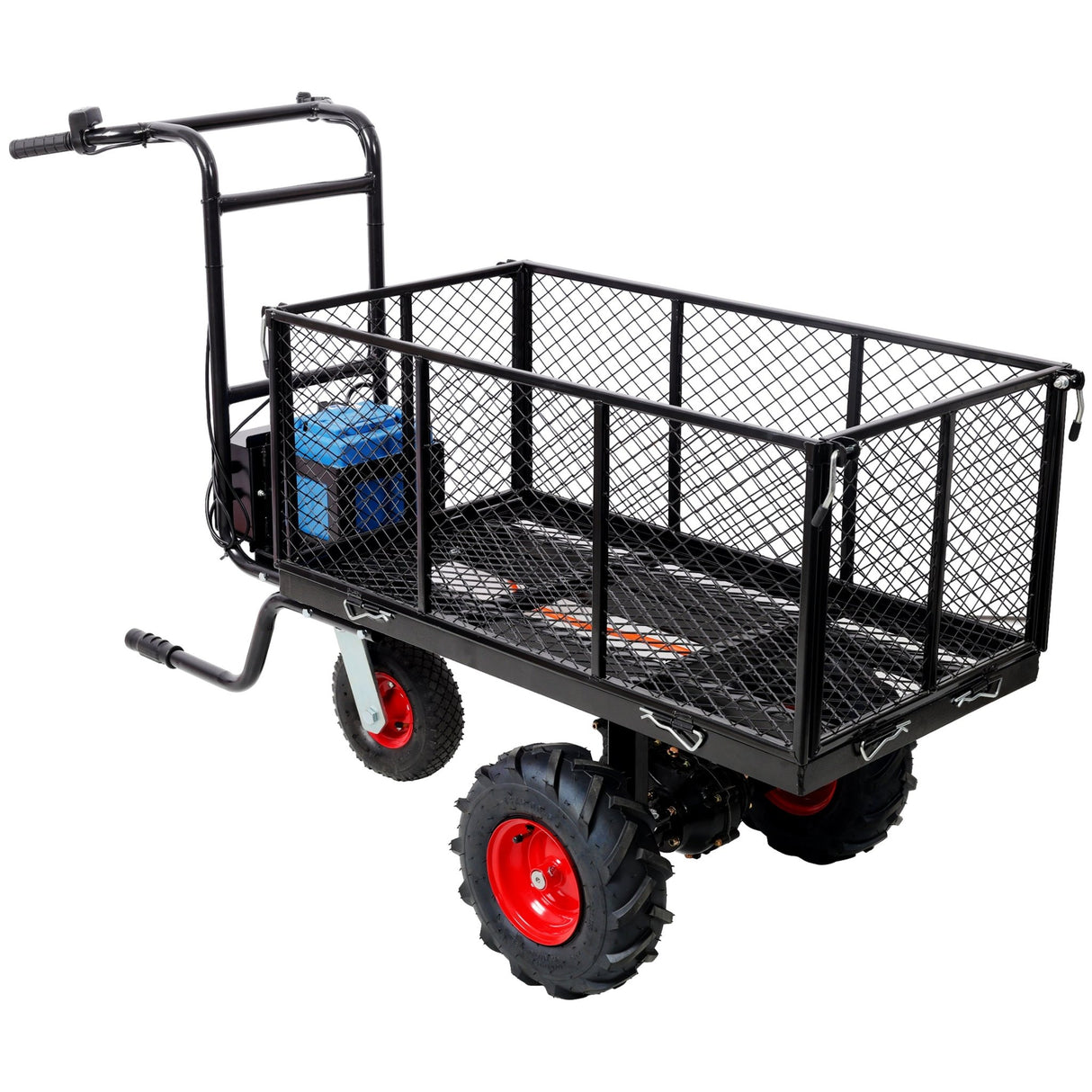 Electric Transportation Cart 24V DC 700W Motor Powered Utility Garden Wagon Dump Cart 660 lbs Load Capacity with Metal Handle & 13 Inch Track Wheels - Fab Heavy Parts