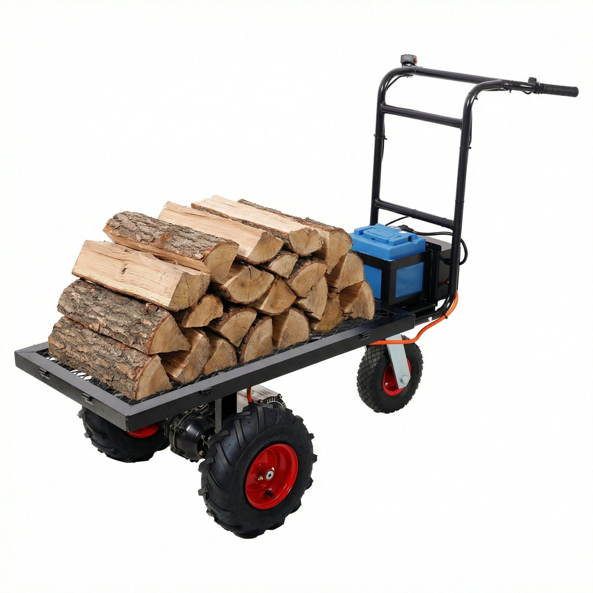 Electric Transportation Cart 24V DC 700W Motor Powered Utility Garden Wagon Dump Cart 660 lbs Load Capacity with Metal Handle & 13 Inch Track Wheels - Fab Heavy Parts