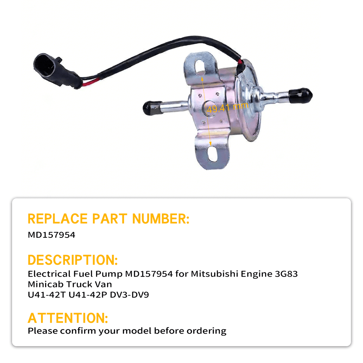 Electrical Fuel Pump MD157954 Fits for Mitsubishi Engine 3G83 Minicab Truck Van U41 - 42T U41 - 42P DV3 - DV9 - Fab Heavy Parts