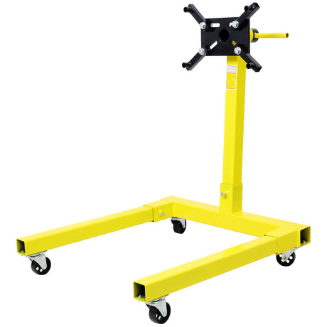 Engine Stand 1250 LBS Capacity 360 Degree Adjustable Mounting Head 4 Ball - Bearing Swivel Caster Wheels Heavy - Duty Square Steel Frame - Yellow - Fab Heavy Parts