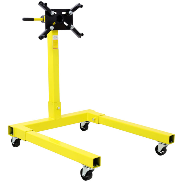 Engine Stand 1250 LBS Capacity 360 Degree Adjustable Mounting Head 4 Ball - Bearing Swivel Caster Wheels Heavy - Duty Square Steel Frame - Yellow - Fab Heavy Parts