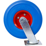 4PCS 10IN X-Large Flat Free Caster Wheel (2PCS Swivel+2PCS Rigid) Swivel Plate Steel Hub with Ball Bearings 5/8-Inch Bore Centered Axle Blue