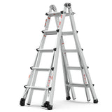 Aluminum Multi-Position Ladder with Wheels 300 lbs Weight Rating 22 FT--Metallic Grey