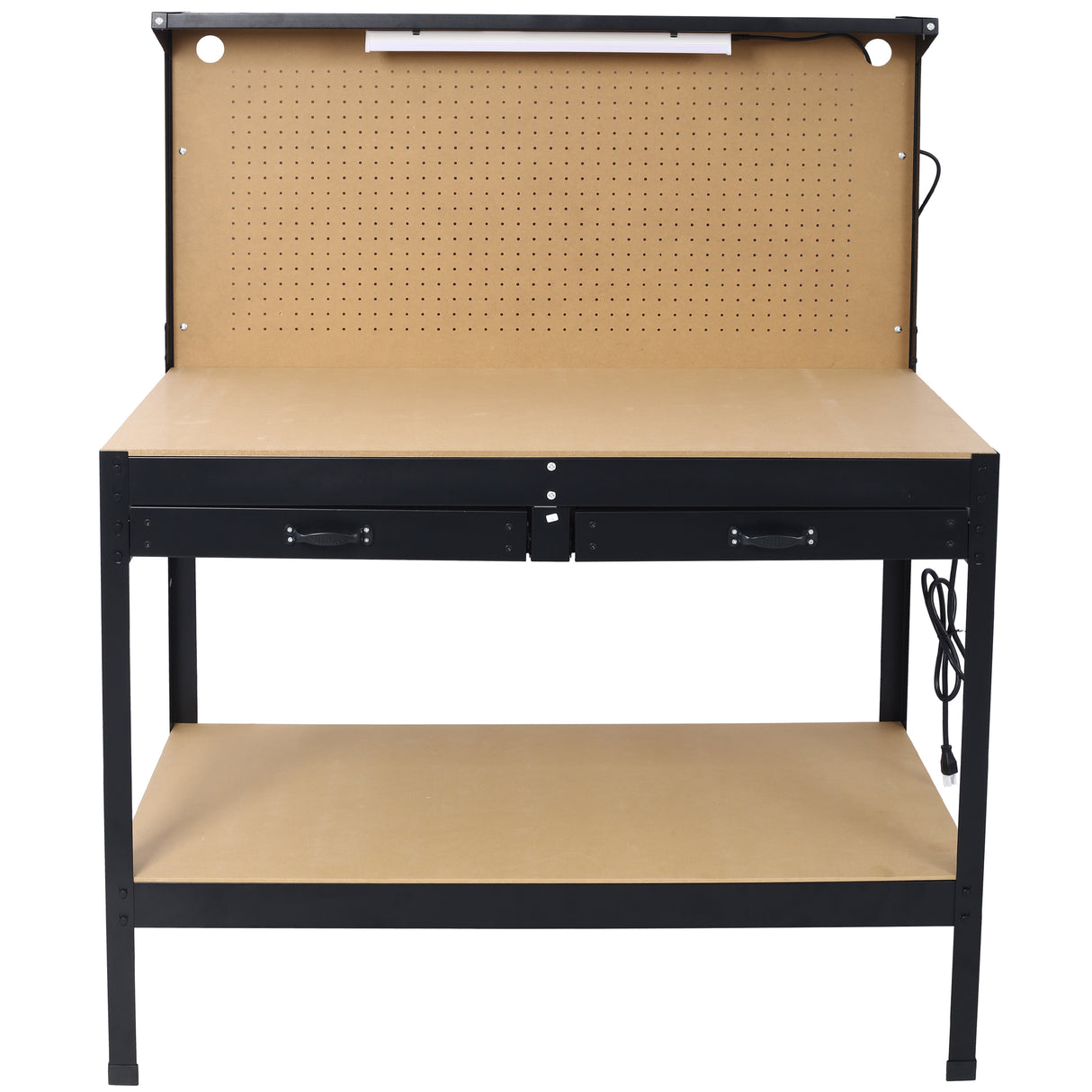 Steel Workbench Tool Storage Workshop Table W/Drawer and Peg Board 4xAC Outlets 2xUSB Ports