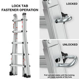 Aluminum Multi-Position Ladder with Wheels 300 lbs Weight Rating 22 FT--Metallic Grey