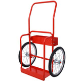 Large Dual Oxygen Tank Cart Dolly with Double Cylinder 20" Pneumatic Wheels Two Fastening Belts--Red