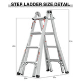 17ft Multi-Position Foldable Aluminum Ladder A-Frame and Straight Ladder ANSI 250lbs--Grey
