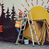 17ft Multi-Position Foldable Aluminum Ladder A-Frame and Straight Ladder ANSI 250lbs--Grey