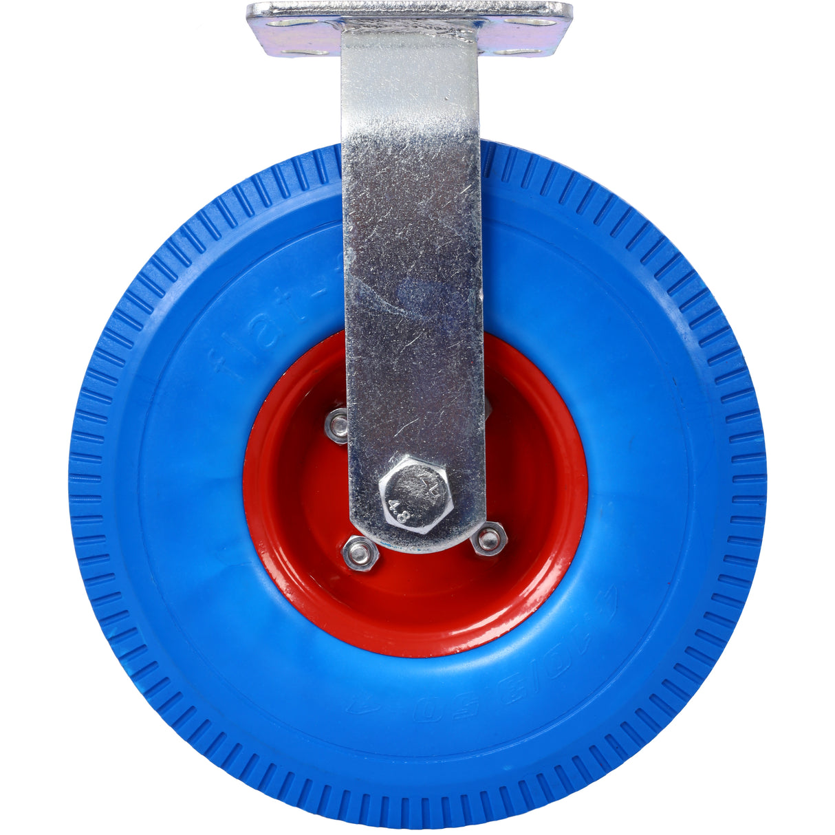 4PCS 10IN X-Large Flat Free Caster Wheel (2PCS Swivel+2PCS Rigid) Swivel Plate Steel Hub with Ball Bearings 5/8-Inch Bore Centered Axle Blue