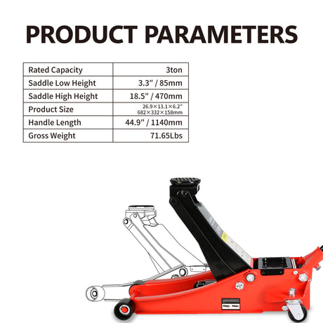 6600 Lbs Hydraulic Low Profile and Steel Racing Floor Jack with Dual Piston Quick Lift Pump Lifting Range 3.3"-18.5"