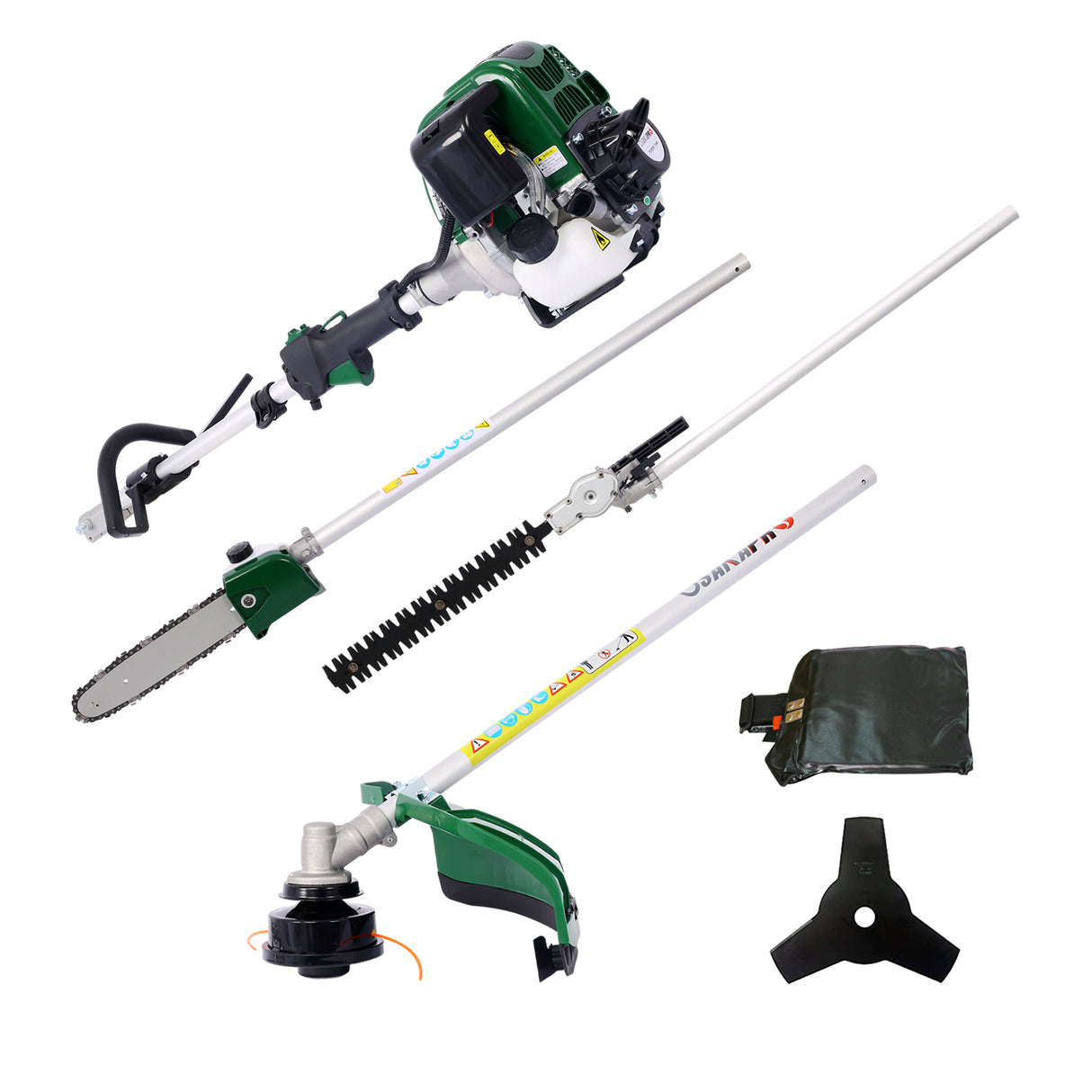 4 in 1 Multi-Functional Trimming 31CC 4-Cycle Garden Tool System with Gas Pole Saw Hedge Trimmer Grass Trimmer and Brush Cutter EPA Compliant