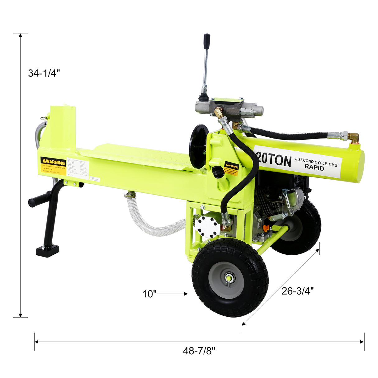 Log Splitter Portable 20 Ton Auto Return Ram System 7HP Engine Horizontal Full Beam Steel Wedge Firewood Splitting Forestry Harvesting EPA Compliant--Green