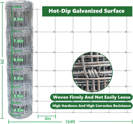 Farm Fence 3ft x 164ft 14 Gauge Heavy Zinc Coating Cattle Fence Galvanized Field Wire Fencing - Fab Heavy Parts
