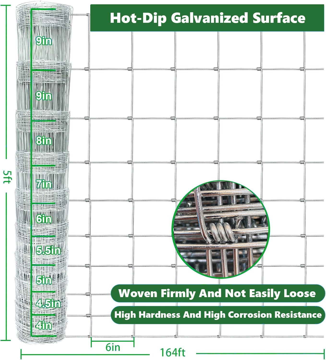 Farm Fence 5ft x 164ft 14 Gauge Heavy Zinc Coating Cattle Fence Galvanized Field Wire Fencing Deer Fence - Fab Heavy Parts
