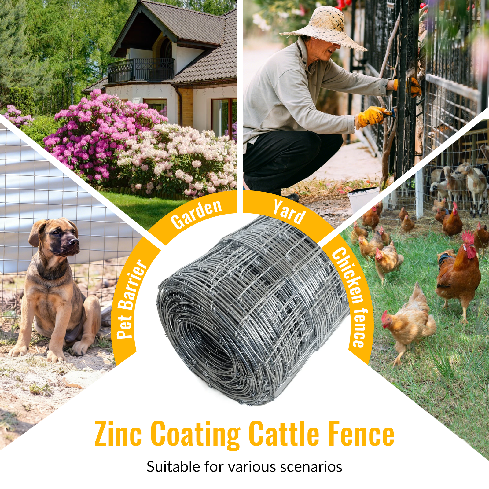 Farm Fence 5ft x 328ft 14Gauge Heavy Zinc Coating Cattle Fence Galvanized Field Wire Fencing Deer Fence Goat Fence Hog Wire Fencing for Yard Livestock & Animals Protection - Fab Heavy Parts