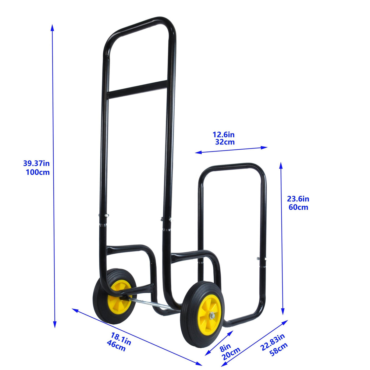 Firewood Log Cart Carrier Outdoor Indoor Black Steel Wood Rack Storage Mover Rolling Wheeled Metal Dolly Hauler Moving Equipment - Fab Heavy Parts