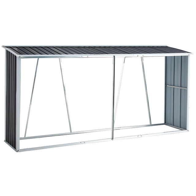 Firewood Rack Log Holder Storage with Roof Stand Gray Galvanized Steel 129.9" - Fab Heavy Parts
