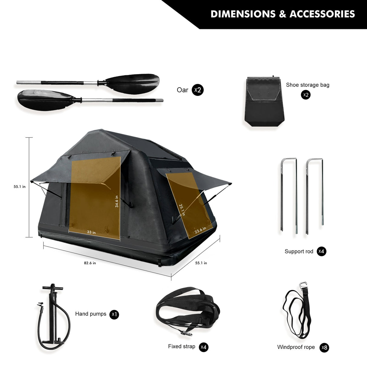 Foldable 2 - 3 People Amphibious Inflatable Car Roof Top Tent Glamping Camping Tent for SUV Truck and Universal Auto (Without Ladder) - Fab Heavy Parts