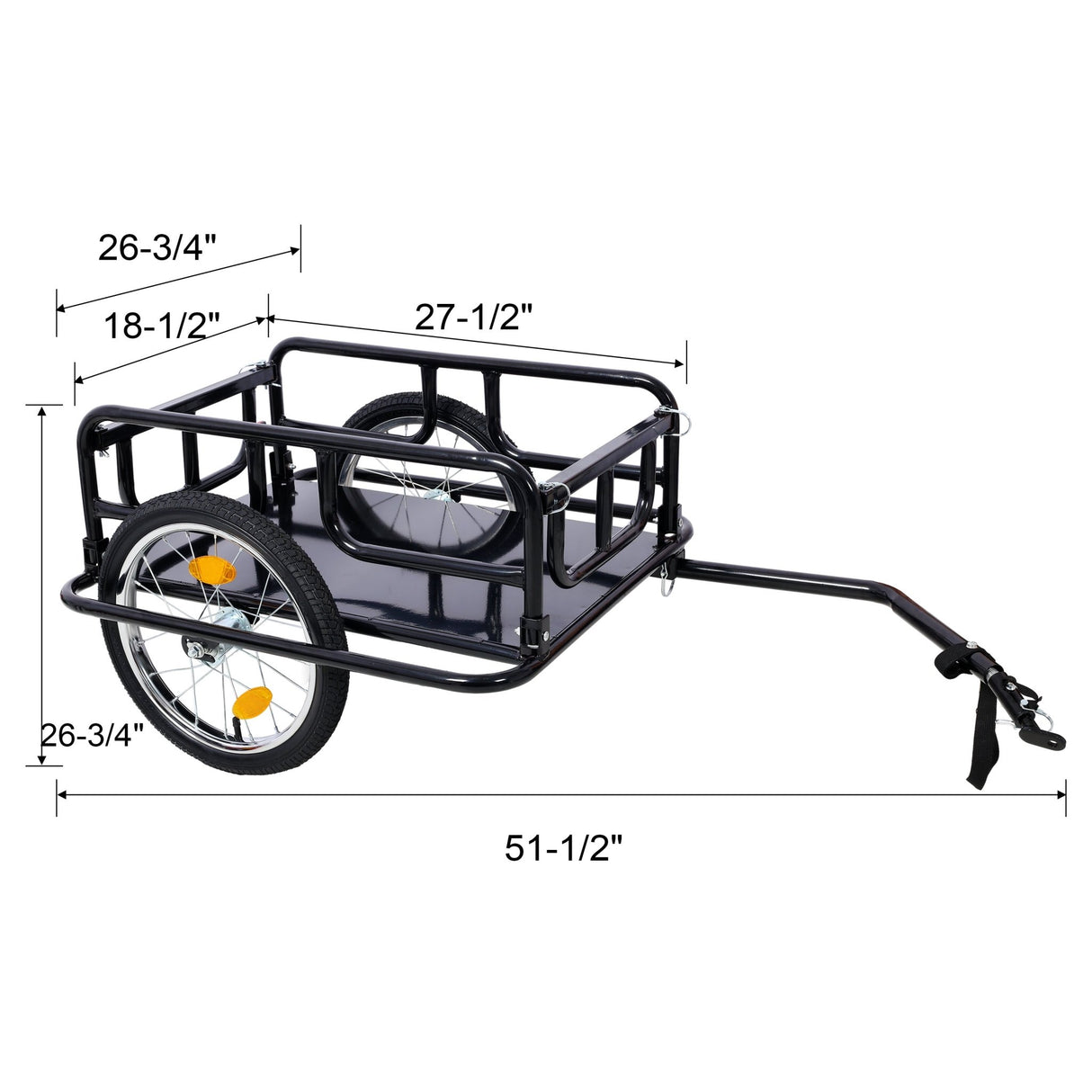 Foldable Bike Cargo Trailer with Universal Bike Hitch 16" Wheels & Reflectors - Black - Fab Heavy Parts