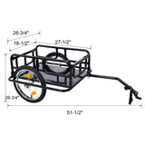 Foldable Bike Cargo Trailer with Universal Bike Hitch 16" Wheels & Reflectors - Black - Fab Heavy Parts